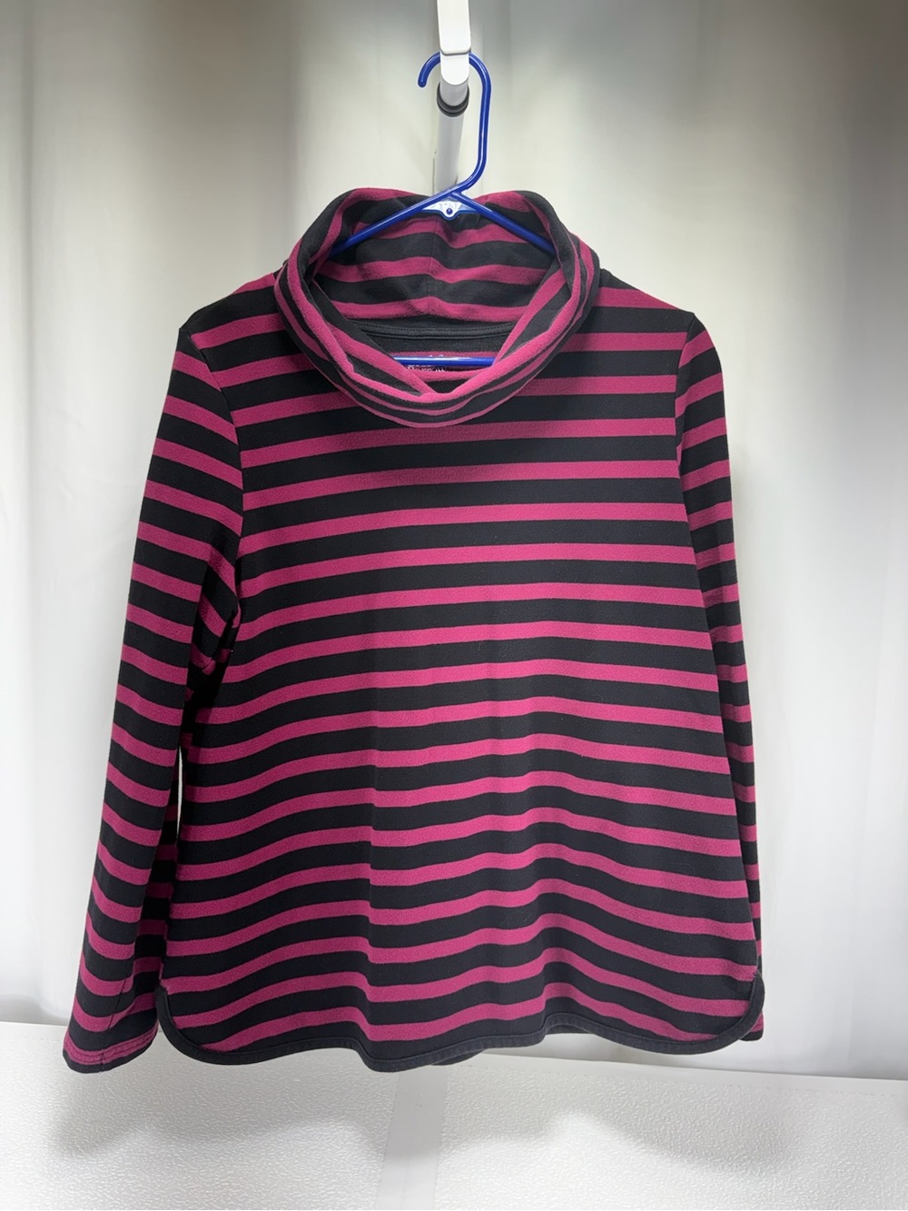 croft & barrow Black and Magenta Striped Cowlneck Sweater 4782